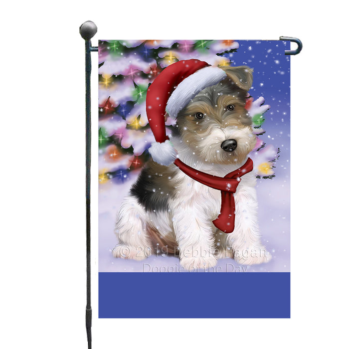 Personalized Winterland Wonderland Wire Fox Terrier Dog In Christmas Holiday Scenic Background Custom Garden Flags GFLG-DOTD-A61442