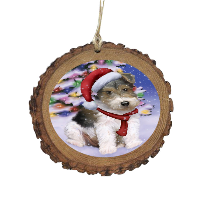 Winterland Wonderland Wire Fox Terrier Dog In Christmas Holiday Scenic Background Wooden Christmas Ornament WOR49663