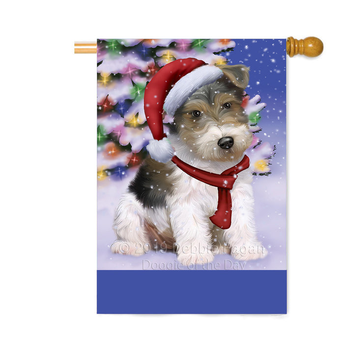 Personalized Winterland Wonderland Wire Fox Terrier Dog In Christmas Holiday Scenic Background Custom House Flag FLG-DOTD-A61498