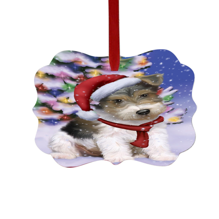 Winterland Wonderland Wire Fox Terrier Dog In Christmas Holiday Scenic Background Double-Sided Photo Benelux Christmas Ornament LOR49663