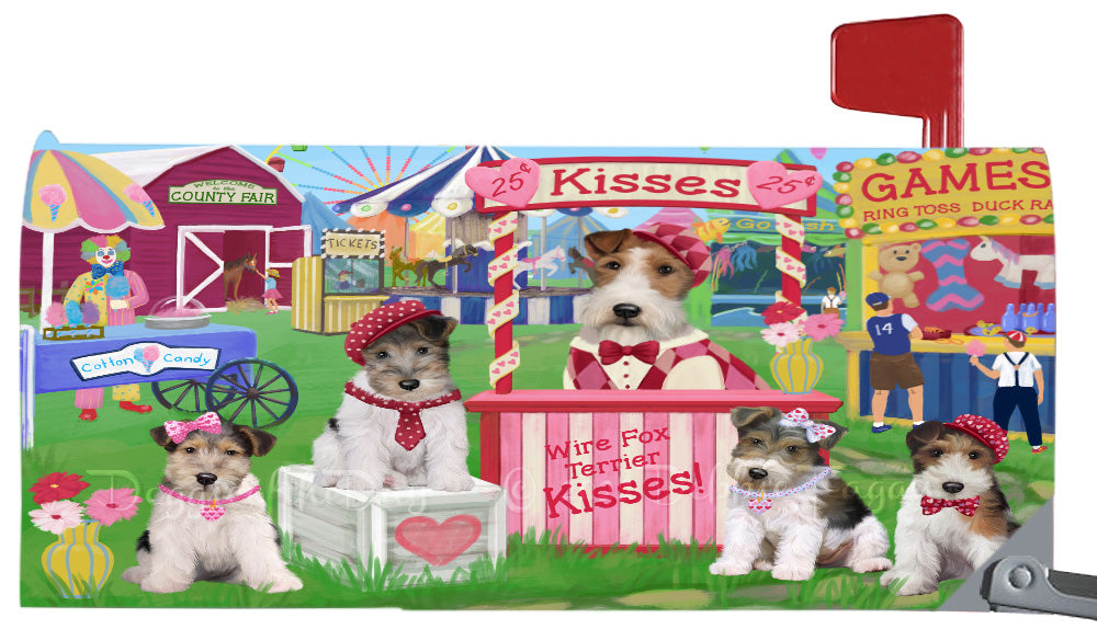 Carnival Kissing Booth Wire Fox Terrier Dogs Magnetic Mailbox Cover Both Sides Pet Theme Printed Decorative Letter Box Wrap Case Postbox Thick Magnetic Vinyl Material