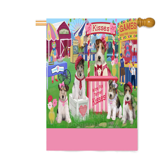 Personalized Carnival Kissing Booth Wire Fox Terrier Dogs Custom House Flag FLG63654