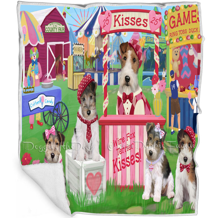 Carnival Kissing Booth Wire Fox Terriers Dog Blanket BLNKT123879