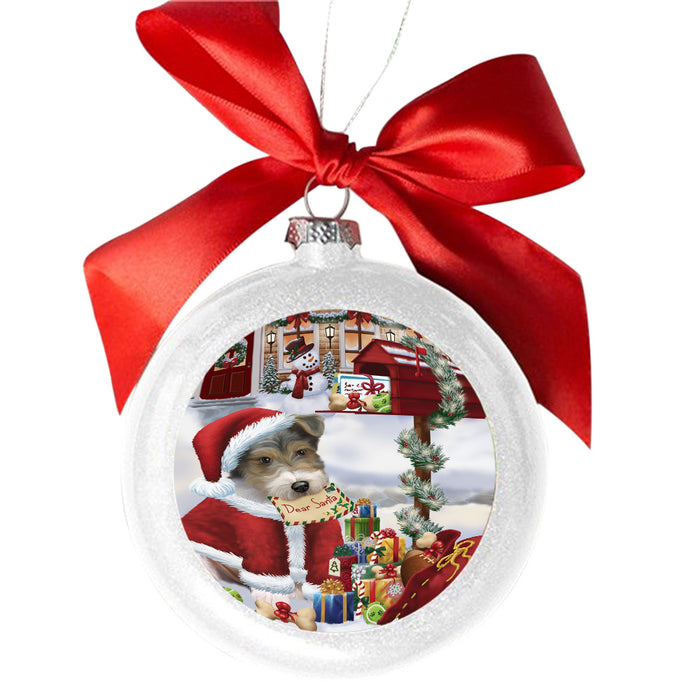 Wire Fox Terrier Dog Dear Santa Letter Christmas Holiday Mailbox White Round Ball Christmas Ornament WBSOR49097