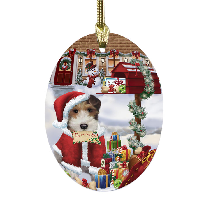 Wire Fox Terrier Dog Dear Santa Letter Christmas Holiday Mailbox Oval Glass Christmas Ornament OGOR49098