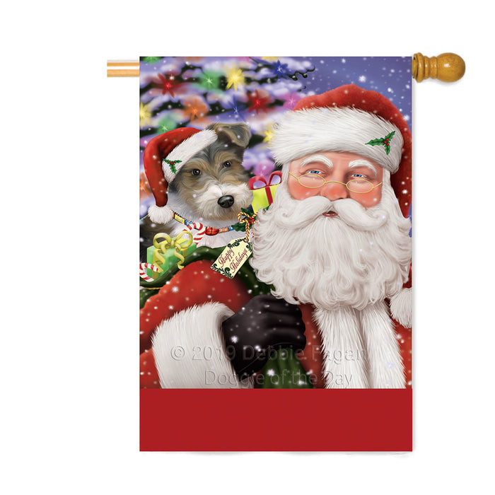 Personalized Santa Carrying Wire Fox Terrier Dog and Christmas Presents Custom House Flag FLG-DOTD-A63557