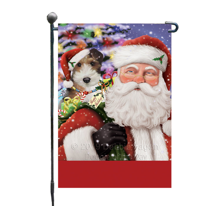 Personalized Santa Carrying Wire Fox Terrier Dog and Christmas Presents Custom Garden Flag GFLG63867