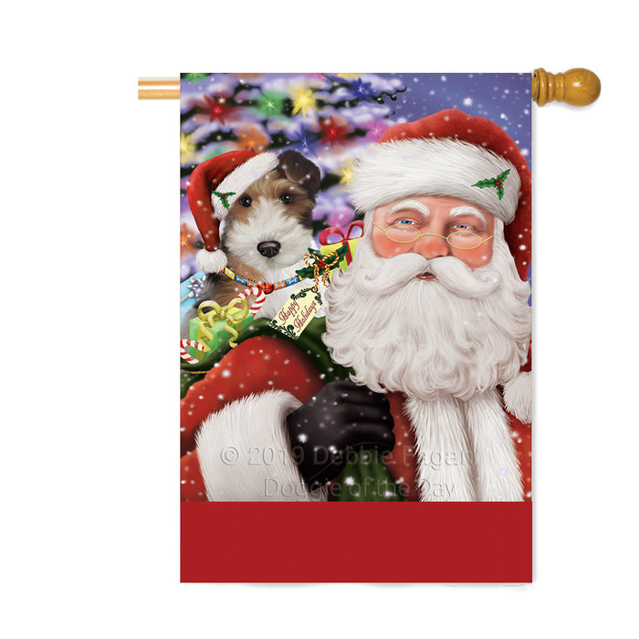 Personalized Santa Carrying Wire Fox Terrier Dog and Christmas Presents Custom House Flag FLG-DOTD-A63558