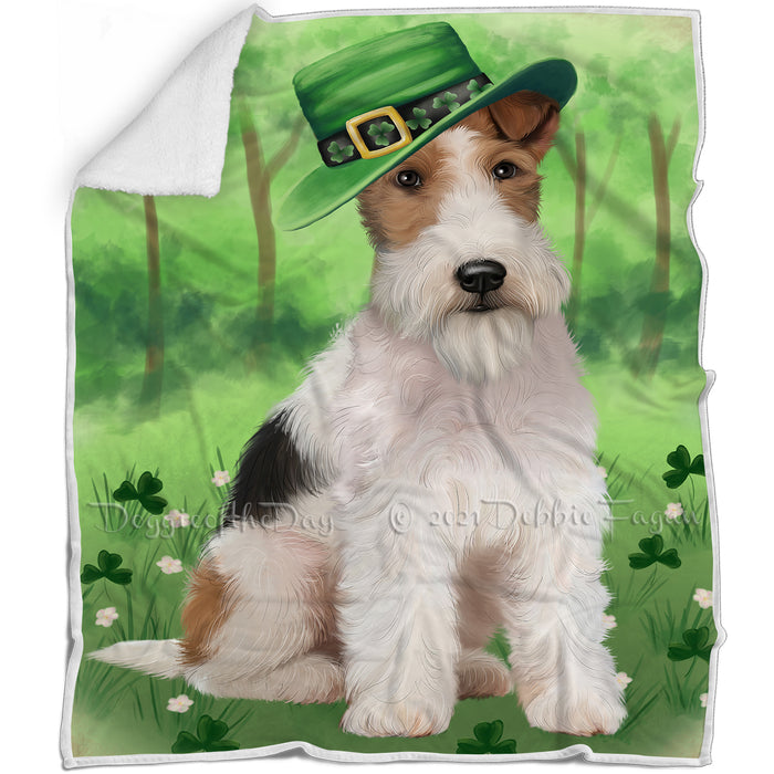 St. Patricks Day Irish Portrait Wire Fox Terrier Dog Blanket BLNKT133176