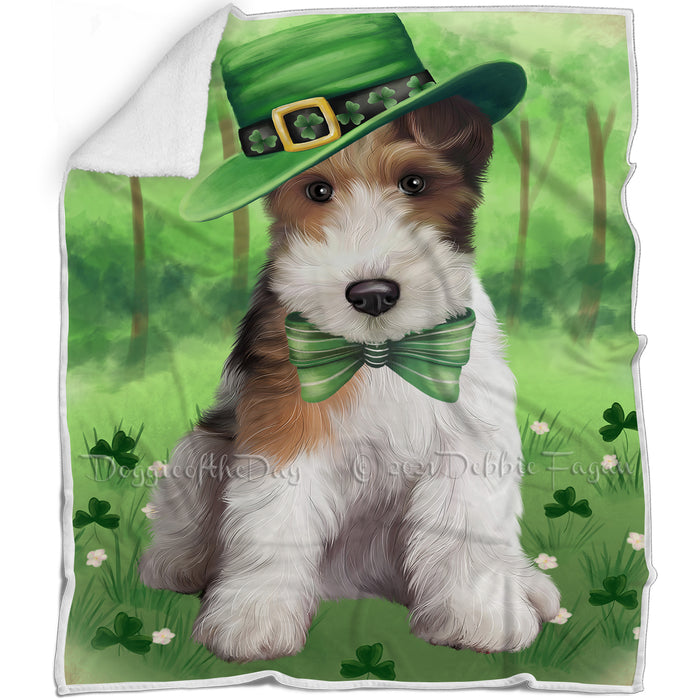 St. Patricks Day Irish Portrait Wire Fox Terrier Dog Blanket BLNKT133203