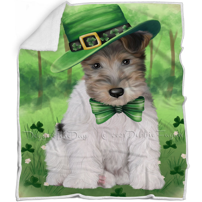 St. Patricks Day Irish Portrait Wire Fox Terrier Dog Blanket BLNKT133194