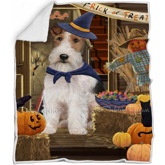 Enter at Own Risk Trick or Treat Halloween Wire Fox Terrier Dog Blanket BLNKT97437