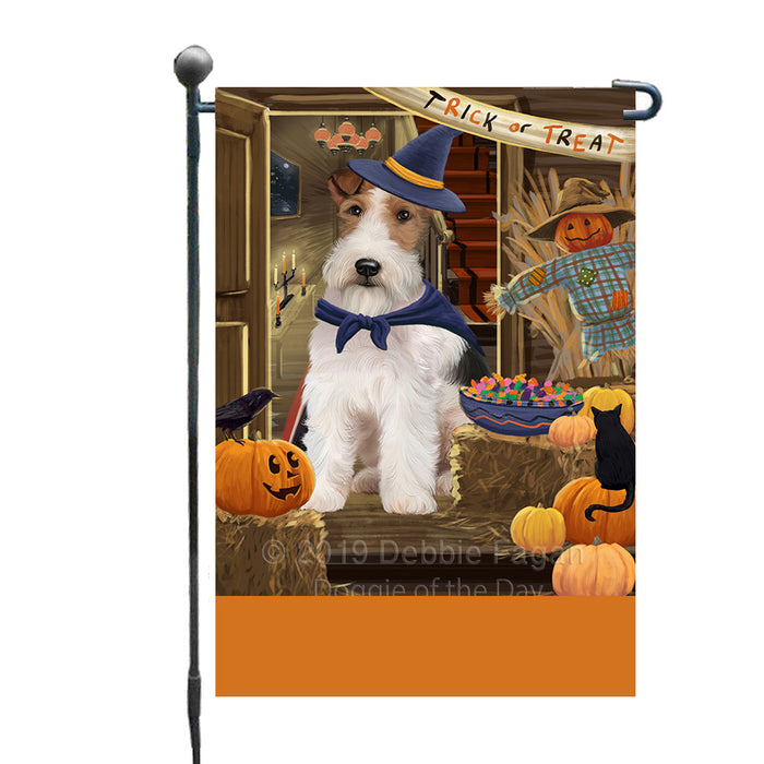 Personalized Enter at Own Risk Trick or Treat Halloween Wire Fox Terrier Dog Custom Garden Flags GFLG-DOTD-A59774