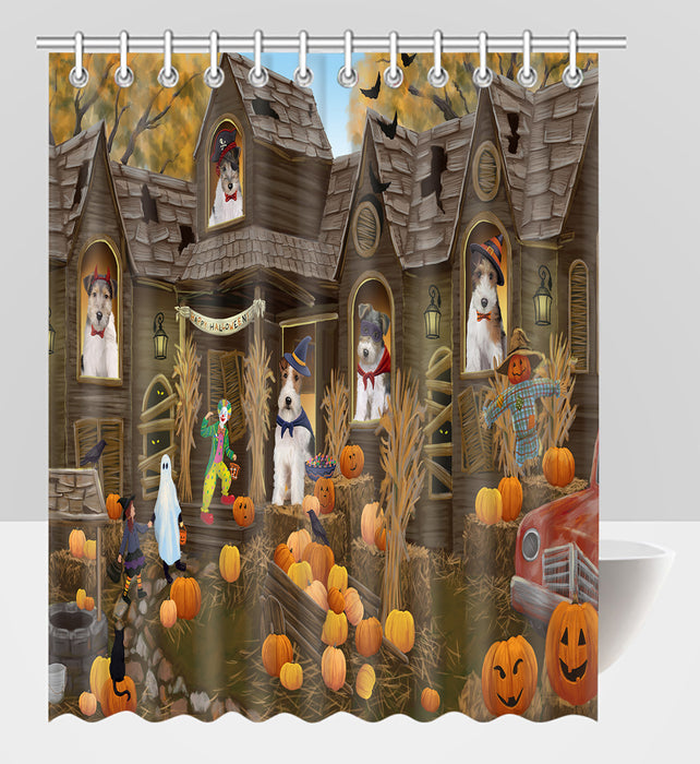 Haunted House Halloween Trick or Treat Wire Fox Terrier Dogs Shower Curtain