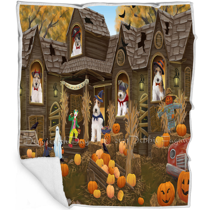 Haunted House Halloween Trick or Treat Wire Fox Terriers Dog Blanket BLNKT93540