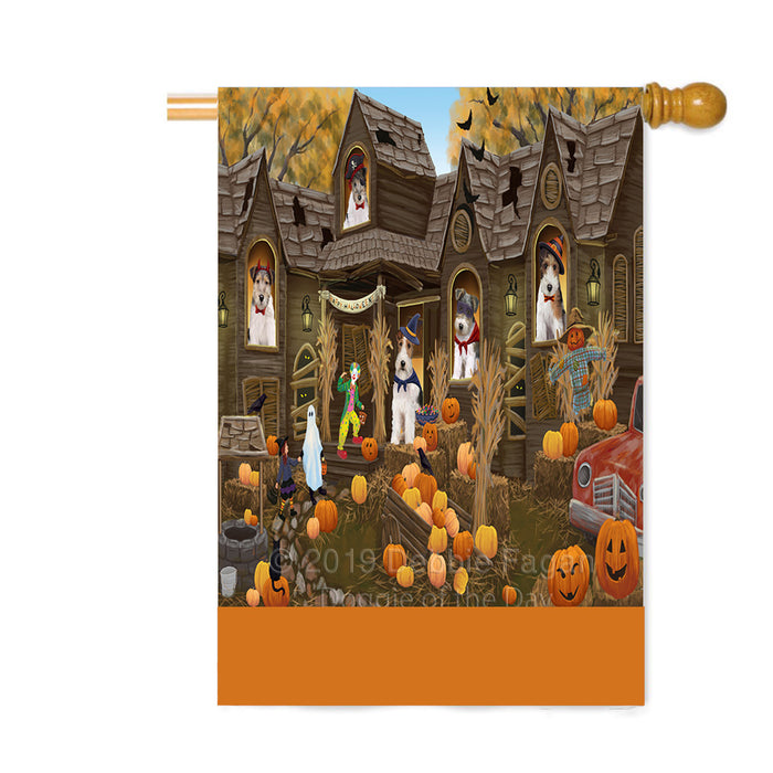 Personalized Haunted House Trick or Treat Halloween Wire Fox Terrier Dogs Custom House Flag FLG-DOTD-A59831