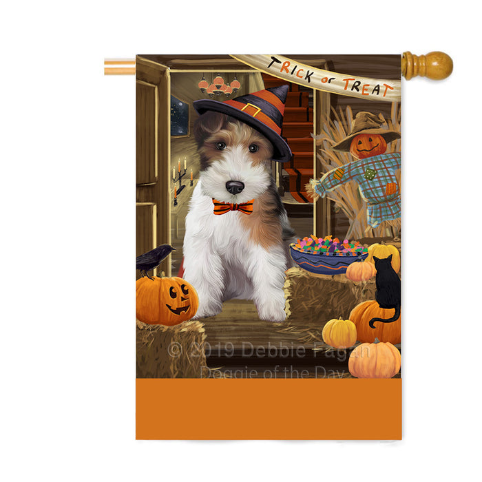 Personalized Enter at Own Risk Trick or Treat Halloween Wire Fox Terrier Dog Custom House Flag FLG-DOTD-A59833