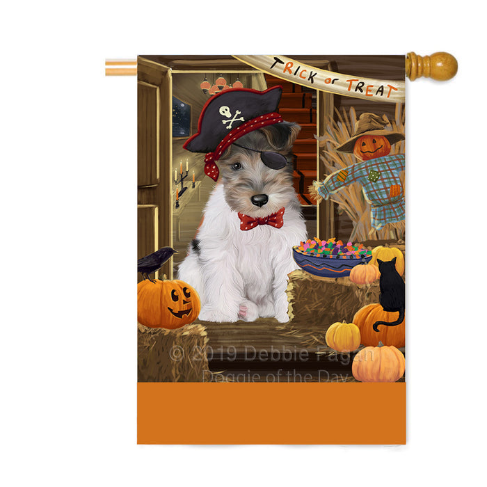 Personalized Enter at Own Risk Trick or Treat Halloween Wire Fox Terrier Dog Custom House Flag FLG-DOTD-A59832