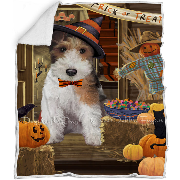 Enter at Own Risk Trick or Treat Halloween Wire Fox Terrier Dog Blanket BLNKT97473