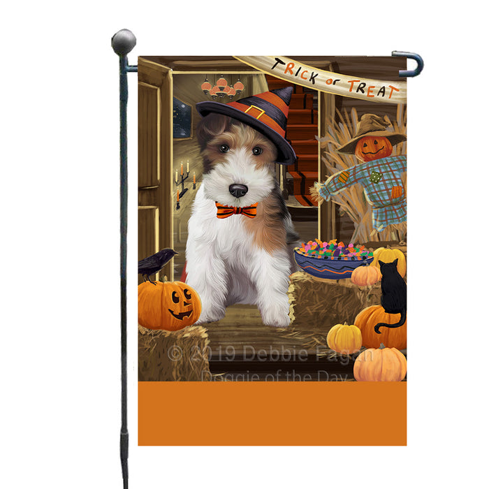 Personalized Enter at Own Risk Trick or Treat Halloween Wire Fox Terrier Dog Custom Garden Flags GFLG-DOTD-A59777