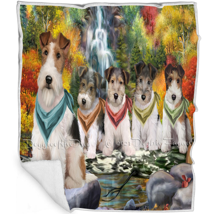 Scenic Waterfall Wire Fox Terriers Dog Blanket BLNKT83712