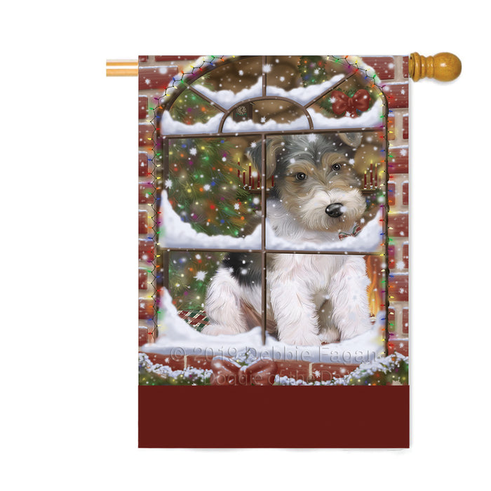 Personalized Please Come Home For Christmas Wire Fox Terrier Dog Sitting In Window Custom House Flag FLG-DOTD-A60275