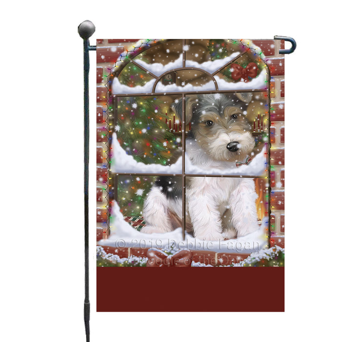 Personalized Please Come Home For Christmas Wire Fox Terrier Dog Sitting In Window Custom Garden Flags GFLG-DOTD-A60219