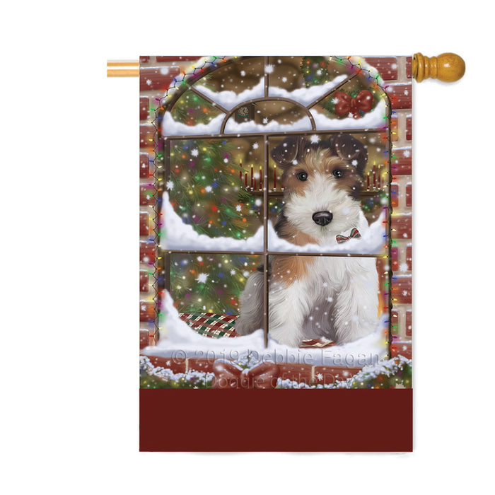 Personalized Please Come Home For Christmas Wire Fox Terrier Dog Sitting In Window Custom House Flag FLG-DOTD-A60276