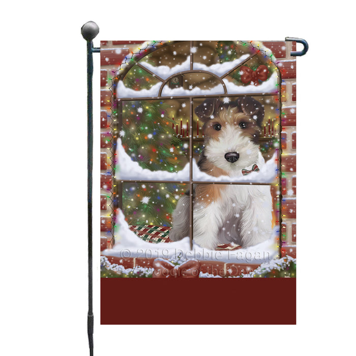 Personalized Please Come Home For Christmas Wire Fox Terrier Dog Sitting In Window Custom Garden Flags GFLG-DOTD-A60220