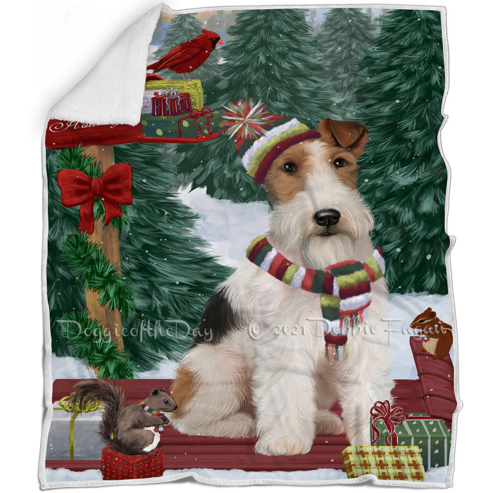 Merry Christmas Woodland Sled Wire Fox Terrier Dog Blanket BLNKT115077