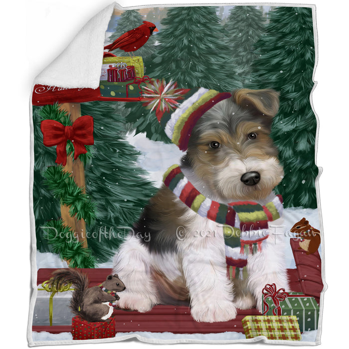 Merry Christmas Woodland Sled Wire Fox Terrier Dog Blanket BLNKT115086