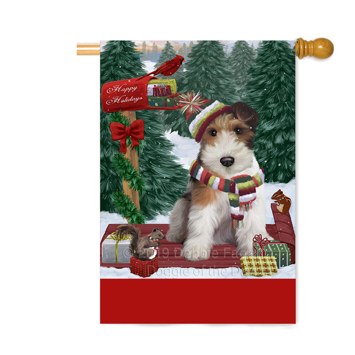 Personalized Merry Christmas Woodland Sled Wire Fox Terrier Dog Custom House Flag FLG-DOTD-A61787