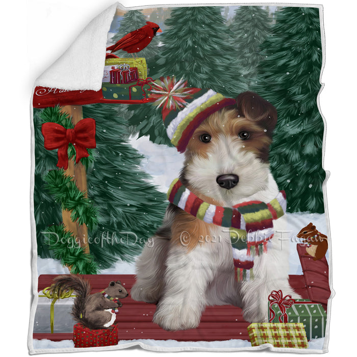 Merry Christmas Woodland Sled Wire Fox Terrier Dog Blanket BLNKT115095
