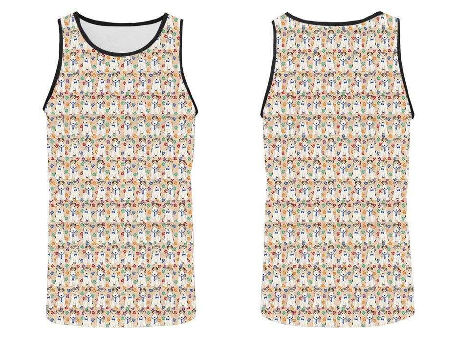 Rainbow Paw Print Wire Fox Terrier Dogs Blue All Over Print   Men's Tank Top