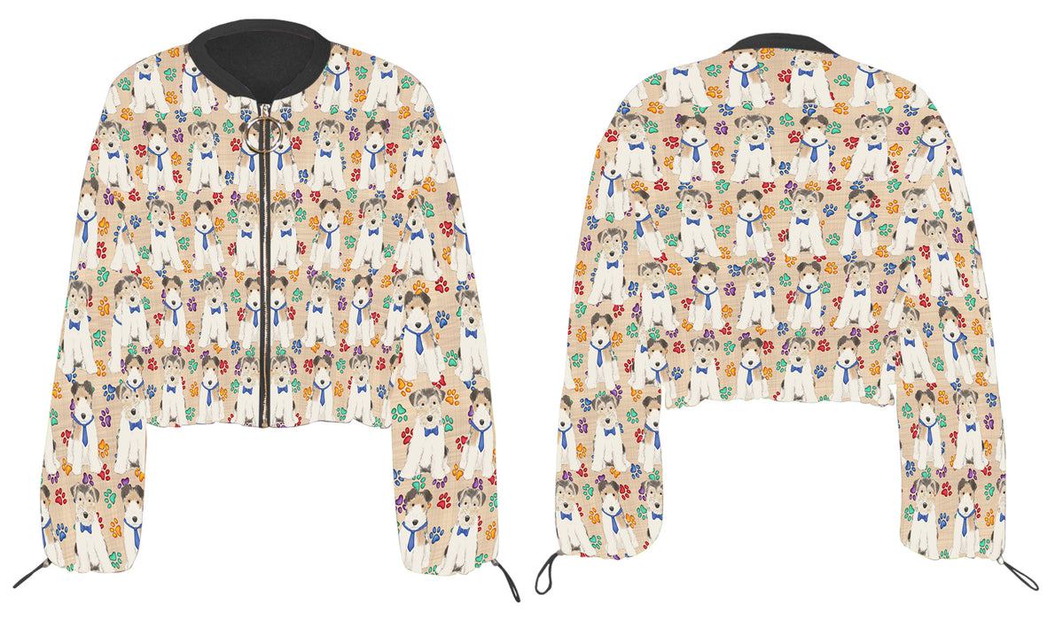 Rainbow Paw Print Wire Fox Terrier Dogs Cropped Chiffon Women's Jacket WH50637