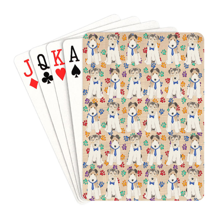 Rainbow Paw Print Wire Fox Terrier Dogs Blue Playing Card Decks
