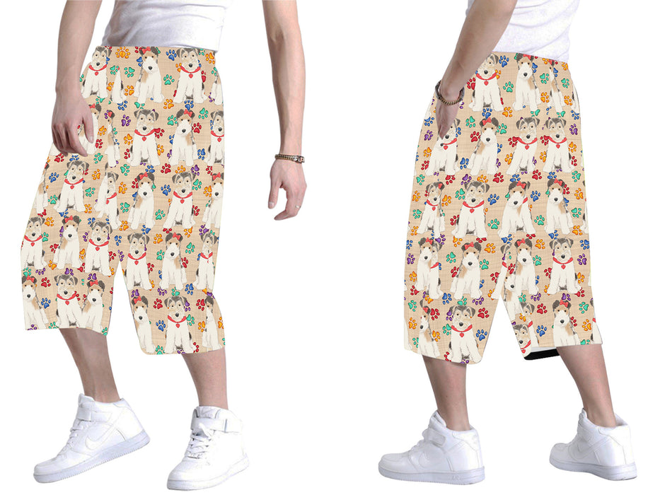 Rainbow Paw Print Wire Fox Terrier Dogs Red All Over Print Men's Baggy Shorts