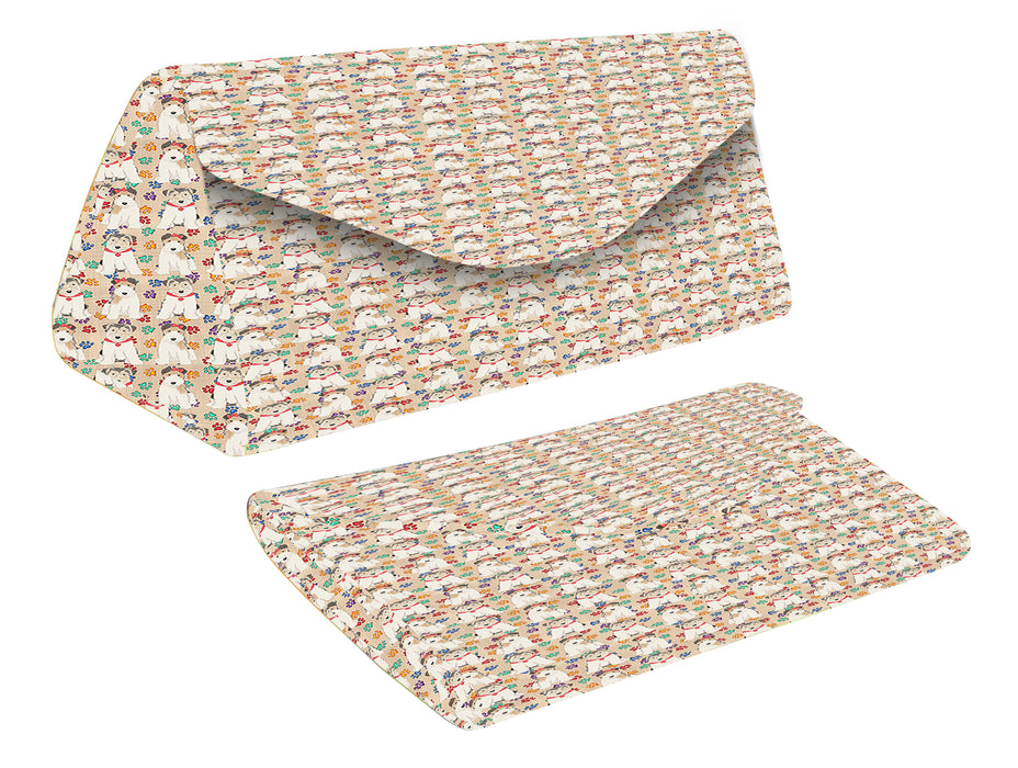 Rainbow Paw Print Wire Fox Terrier Dogs Red Foldable Glasses Case