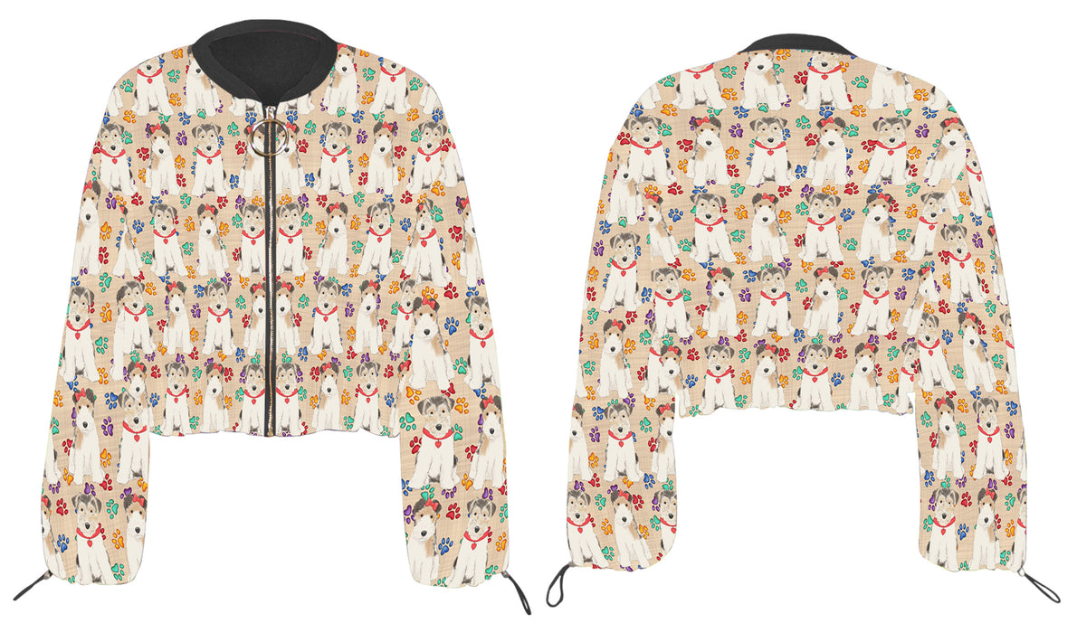 Rainbow Paw Print Wire Fox Terrier Dogs Cropped Chiffon Women's Jacket WH50638