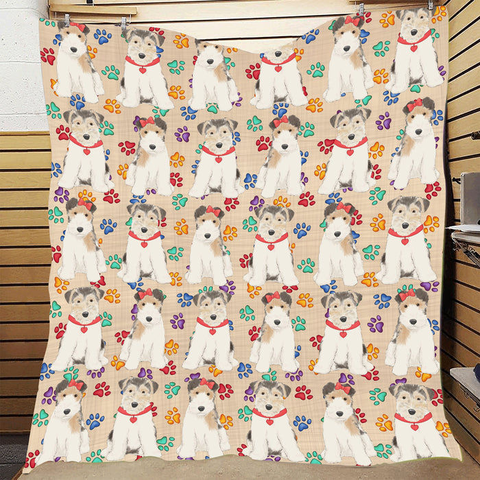 Rainbow Paw Print Wire Fox Terrier Dogs Red Quilt