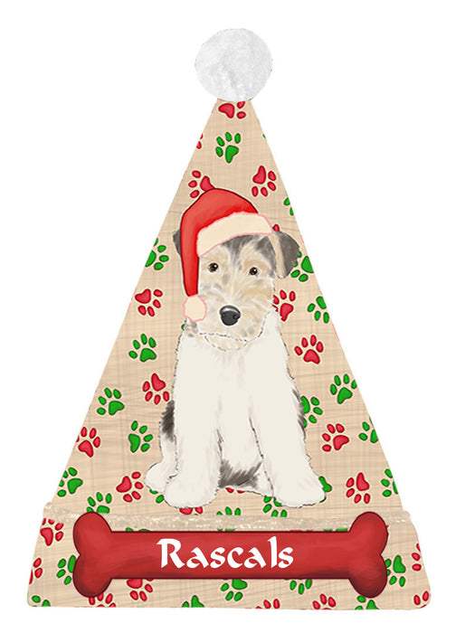Pet Name Personalized Christmas Paw Print Wire Fox Terrier Dogs Santa Hat