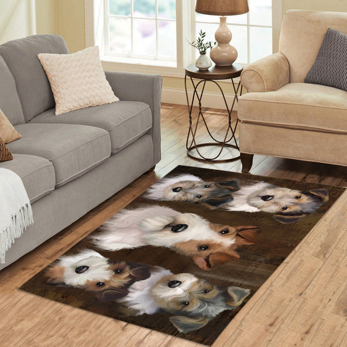 Rustic Wire Fox Terrier Dogs Area Rug
