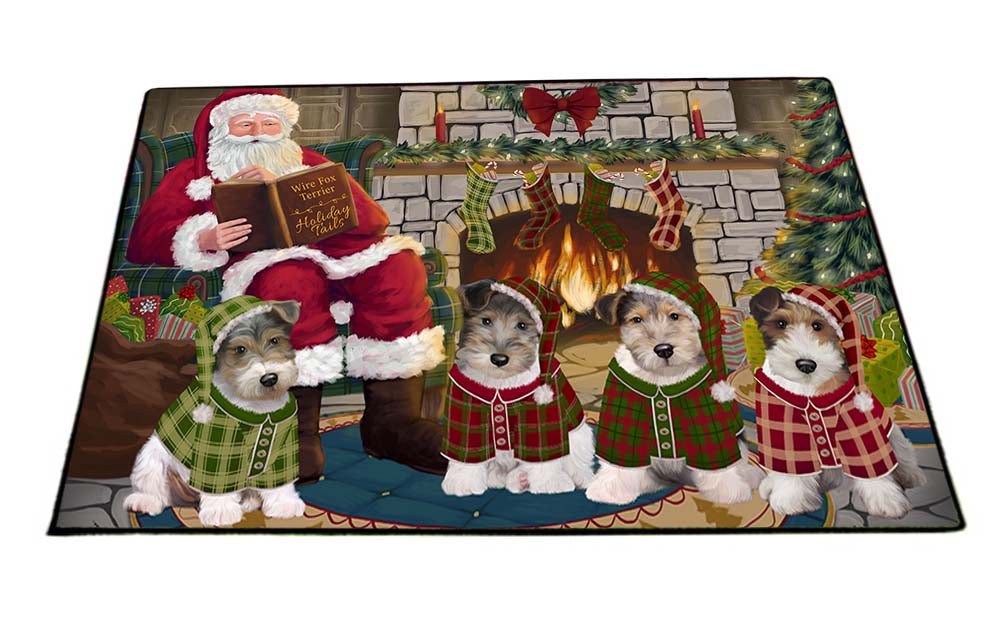 Christmas Cozy Holiday Tails Wire Fox Terriers Dog Floormat FLMS52794