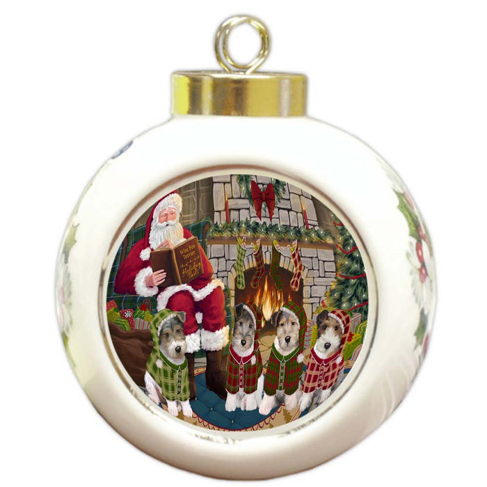 Christmas Cozy Holiday Tails Wire Fox Terriers Dog Round Ball Christmas Ornament RBPOR55757