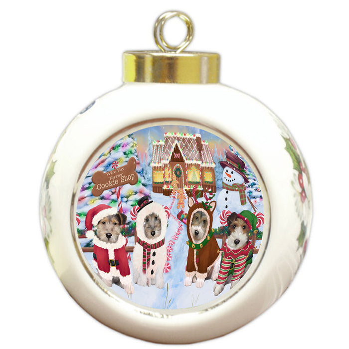 Holiday Gingerbread Cookie Shop Wire Fox Terriers Dog Round Ball Christmas Ornament RBPOR56989