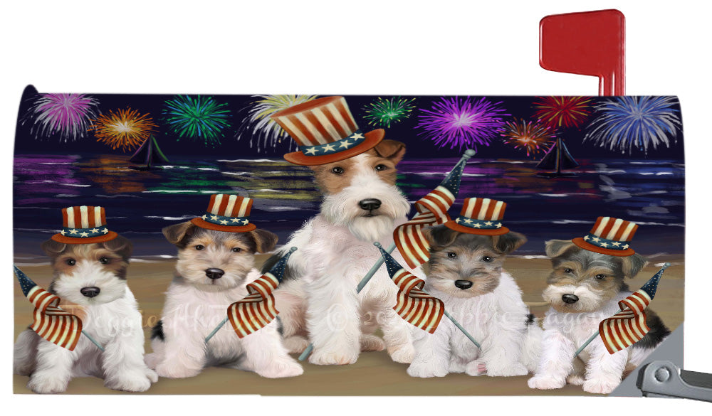 4th of July Independence Day Wire Fox Terrier Dogs Magnetic Mailbox Cover Both Sides Pet Theme Printed Decorative Letter Box Wrap Case Postbox Thick Magnetic Vinyl Material