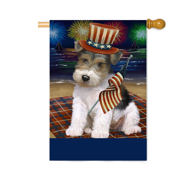 Personalized 4th of July Firework Wire Fox Terrier Dog Custom House Flag FLG-DOTD-A58223