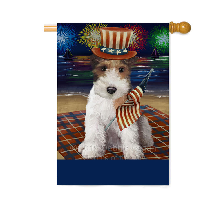 Personalized 4th of July Firework Wire Fox Terrier Dog Custom House Flag FLG-DOTD-A58224