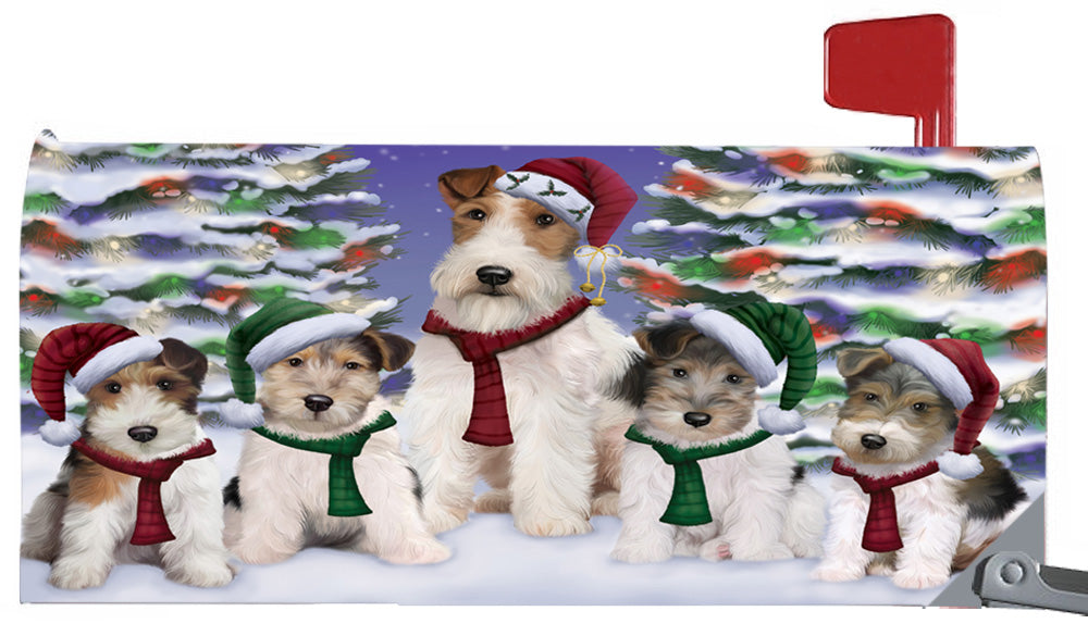 Magnetic Mailbox Cover Wire Fox Terriers Dog Christmas Family Portrait in Holiday Scenic Background MBC48267