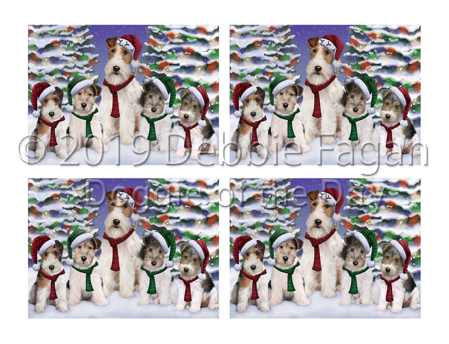 Wire Fox Terrier Dogs Christmas Family Portrait in Holiday Scenic Background Placemat
